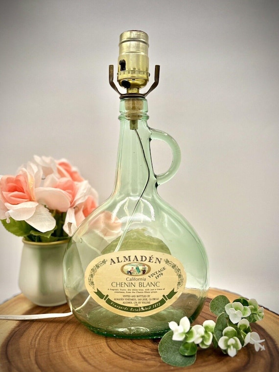 Vintage French Wine Green Glass Bottle Table Lamp