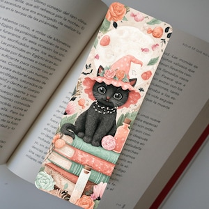 Witchy Black Cat Bookmark | Pastel Cottagecore Reading Accessory