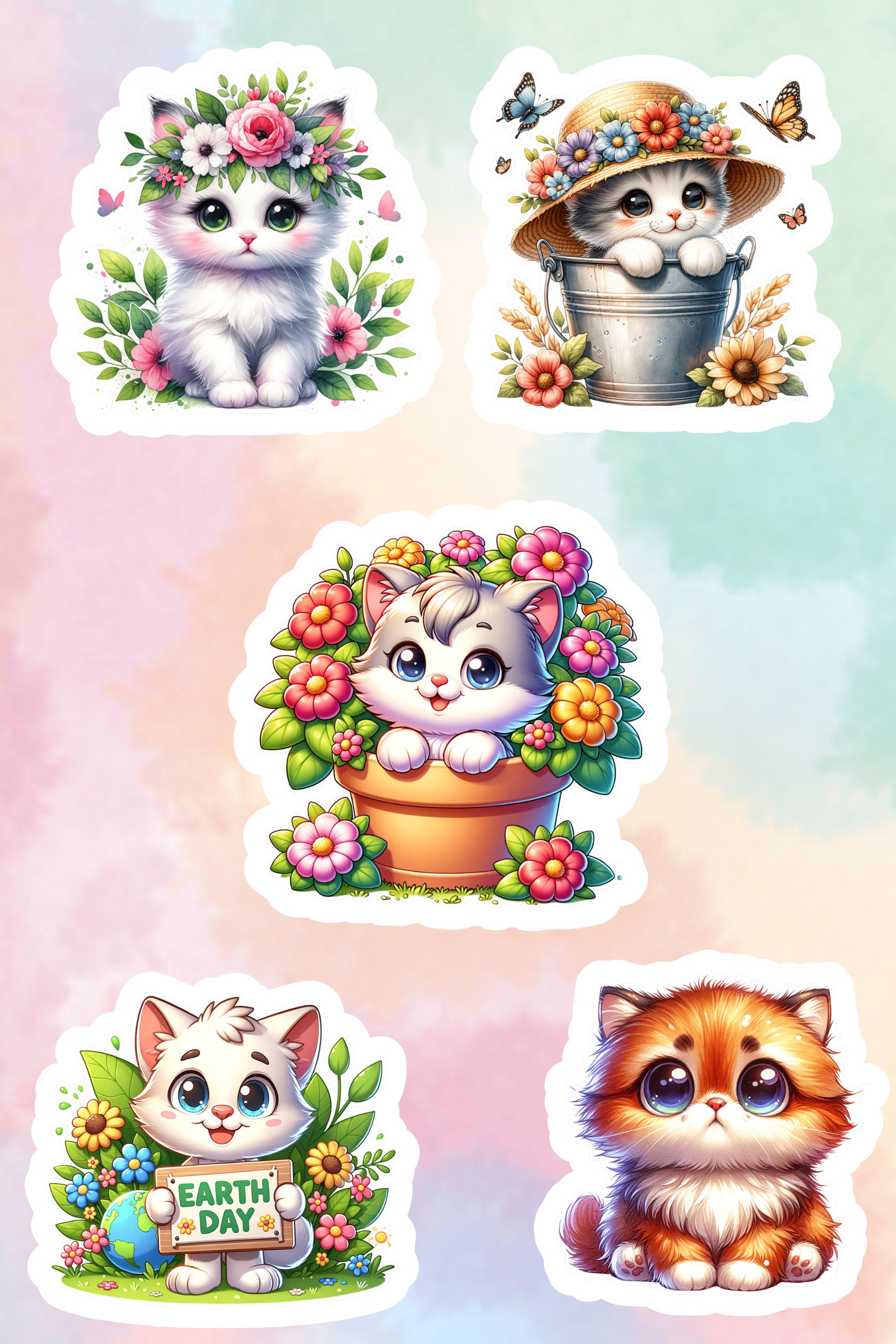 Kawaii Cat Stickers PNG Bundle | Cute Kitty Clipart + Bonus Sticker ...