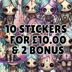 Pastel Goth Voodoo Doll Stickers | Creepy Cute Gothic Kawaii Vinyl | 10+2 Mystery Sticker Pack
