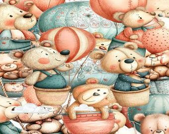 Aquarell Teddybär Ballon Clipart - Kinderzimmer PNG Bündel (digitaler Download)