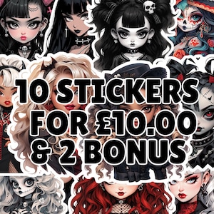 Gothic Girl Vinyl Sticker Pack: Witchy Kawaii Decals - 10 + 2 Bonus
