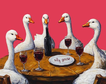 Silly Goose Wine Club Quirky Dining Room or Kitchen Wall Print