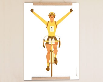 Bicycle poster - Tour de France - bicycle decoration - bicycle poster - vintage bicycle - cyclist - bicycle - bicycle art - Tour de France pass - Yellow jersey