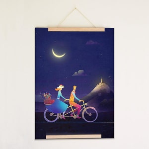 Cartel de bicicleta - Tour de Francia - pareja ciclista - cartel de bicicleta - bicicleta vintage - ciclista - bicicleta - arte de bicicleta - Cartel de pareja - pareja -
