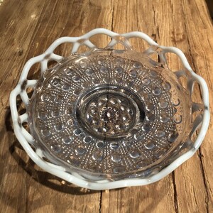 Vintage Imperial Glass Opalescent Blue  6.5 “ Open Laced Edge Depression Dish