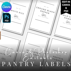 Editable Pantry Organization Labels for Kitchen Organization, Canva Customizable Spice labels, Printable Spice Jar Labels, Container Labels