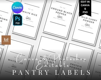 Editable Pantry Organization Labels for Kitchen Organization, Canva Customizable Spice labels, Printable Spice Jar Labels, Container Labels