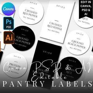 Editable Pantry Organization Labels for Kitchen Organization, Canva Customizable Spice labels, Printable Spice Jar Labels, Container Labels