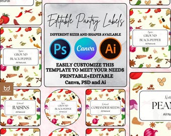 Customizable Pantry Labels Template, Pantry Organization Spice Labels for Kitchen, Printable Spice Jar Labels Template, Spice Bottle Labels