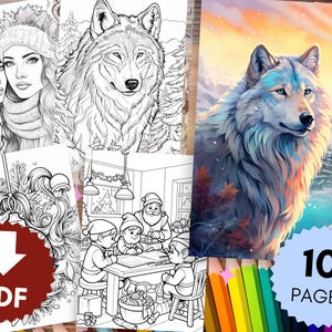 100 winter coloring pages with colorful pictures for inspiration, coloring book for adults and children, instant download, coloring pages