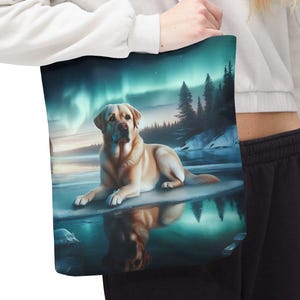Labrador Retriever Tote Bag, Lab Lover Gift, Eco-Friendly Shopping Bag, Yellow Lab Pet Lover&#39;s Tote, Northern Lights Dog Travel Bag