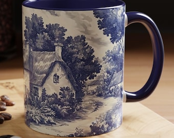 Tasse à café en toile de ferme, tasse en toile de maison de campagne bleue et blanche, décoration champêtre Français, déco cuisine shabby chic, tasse provinciale Français