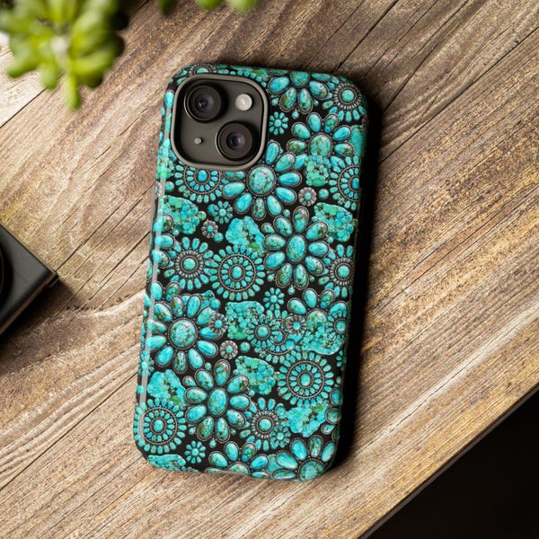 Funda para teléfono con piedra preciosa turquesa, funda estilo western resistente a los impactos, regalos para vaqueras, diseños de fundas para teléfono de moda, para iPhone 17 16 15, Samsung