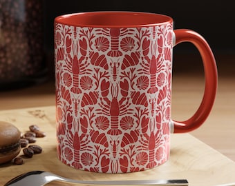 Caneca de café Red Lobster, decoração de caneca náutica, presente para amantes de lagosta, caneca de café Maine Lobster, pratos costeiros, xícara à beira-mar