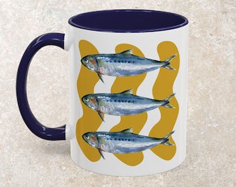 Speelse sardinemok, koffiekopje vis, keramische mok nieuwigheid, cadeau nautische visliefhebber, esthetische decor ingeblikte vis
