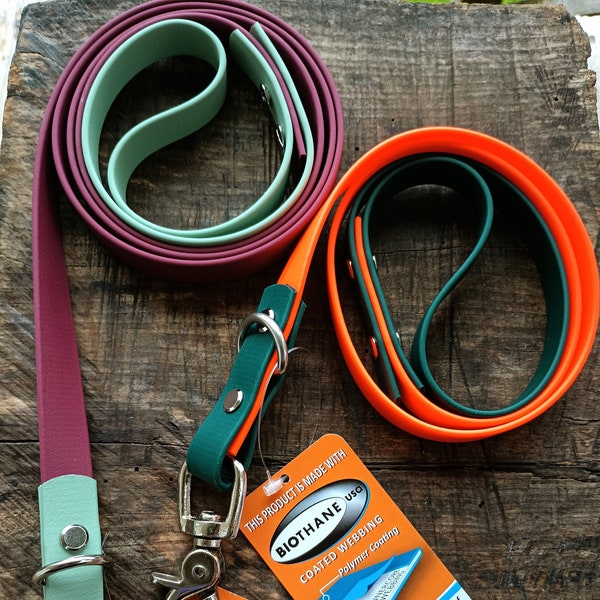 BioThane Two-Tone Leash, 3/4" Width, Custom Dog Leash, Vegan Leather, Waterproof, From 3' to 20', Personalized Colors, Easy to Clean