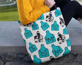Ranch Brand Tote Bag, Reusable Western Bag, Cow Ear Tag Gifts for Her