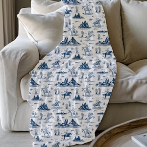 Cobertor de cowboy ocidental Toile Cama Decoração country francesa Cobertor de toile azul Cowboy Core Decoração de berçário Cowboy Presentes de chá de bebê