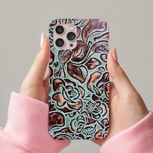Faux Tooled Leather Phone Case, Western Samsung Phone Case, Tooled Leather Effect, Cowboy Phone Cover, for iPhone Samsung Pixel, Boho Floral