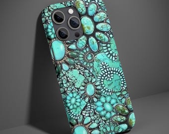 Turquoise Gemstone Phone Case, Impact Resistant Western Case, Gifts For Cowgirl, Trending Phone Case Designs, For iPhone 17 16 15, Samsung