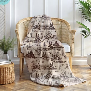 Cobertor de Toile Ocidental Marrom, Cobertor de Pelúcia Cowboy, Cobertor de Cowboy Ocidental, Presentes para Cowgirl Decoração de Rodeio Ocidental Vintage