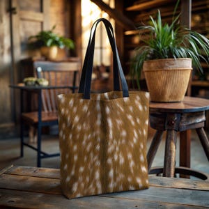 Fawn Print Tote Bag, Spotted Fur Deer Bag, Rustic Woodland Shopping Bag, Baby Deer Fur Print Tote