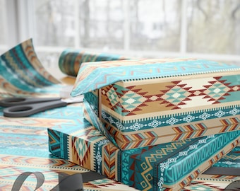 Geo Print Aztec Western Wrapping Paper, Southwestern Wcrap, Quirky Gift Wrap, Gift Wrap for Her, Western Lover,  Durable Wrapping