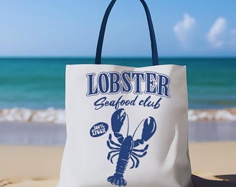 Torba plażowa Blue Lobster, torba typu tote z motywem skorupiaków Lobster Club, torba dla miłośników homarów, torba na życie morskie, prezent dla rybaka, torba na plażę