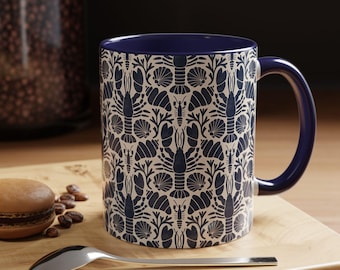 Caneca de café Lagosta Azul, Caneca de café náutica decorativa, Presente para amantes de lagosta, Caneca de café Lagosta do Maine, Pratos costeiros, Caneca à beira-mar