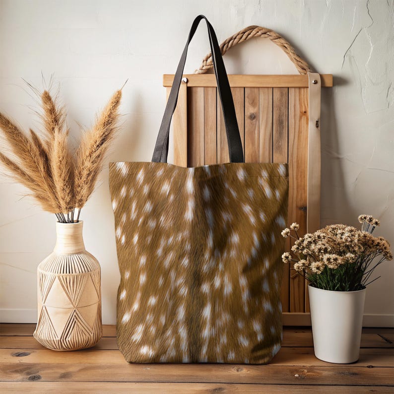 Fawn Print Tote Bag, Spotted Fur Deer Bag, Rustic Woodland Shopping Bag, Baby Deer Fur Print Tote