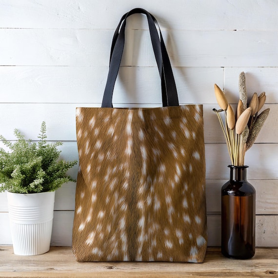 Fawn Print Tote Bag, Spotted Fur Deer Bag, Rustic Woodland Shopping Bag, Baby Deer Fur Print Tote
