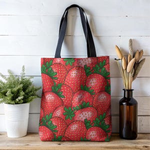 Colorful Strawberry Tote Bag, Summer Tote Bag, Berry Festival Bag, Summer Farmers Market Tote, Strawberry Lover Gifts, Berry Aesthetic Gift