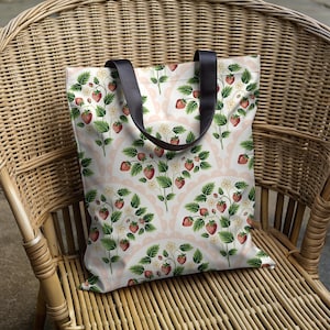 Coquette Strawberry Tote Bag, Fruit Aesthetic Summer Bag, Strawberry Festival Tote, Gift for Strawberry Lover, Botanical Berry Bag