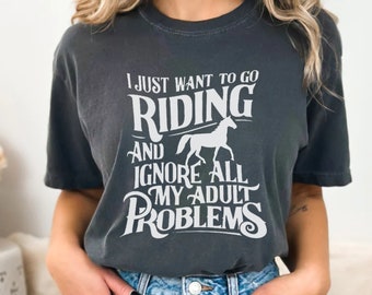 Camiseta de montar a caballo, camiseta de mujer con la frase "Prefiero montar a caballo", camiseta divertida con caballos, ropa occidental, regalos ecuestres