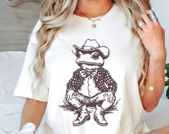 Camiseta vintage de rana vaquera, camiseta de rana vaquera, camiseta retro del oeste, camiseta de rana del lejano oeste, camiseta con gráfico del oeste, camiseta con animales del oeste