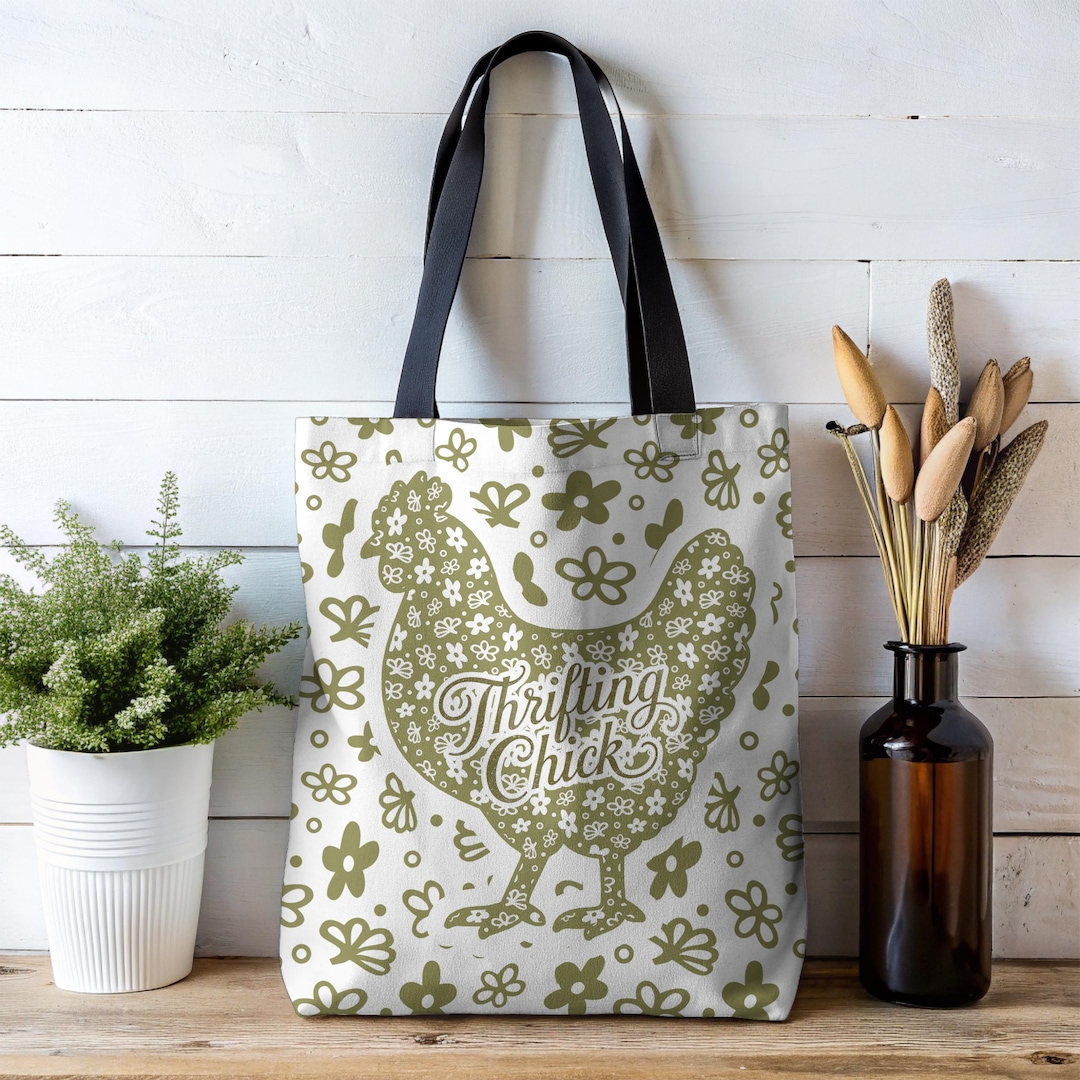 Pyrex Inspired Thrifting Chicken Tote Bag, Crazy Daisy Spring Blossom ...