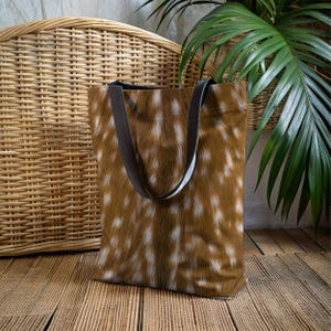 Fawn Print Tote Bag, Spotted Fur Deer Bag, Rustic Woodland Shopping Bag, Baby Deer Fur Print Tote
