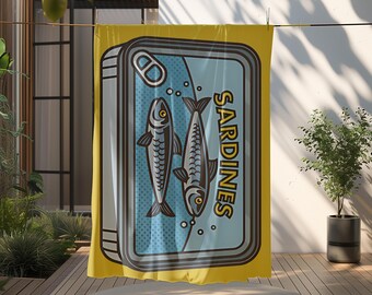 Sardine Blanket, Tinned Fish Decor, Sardine Bedding, Canned Fish Graphic Decor