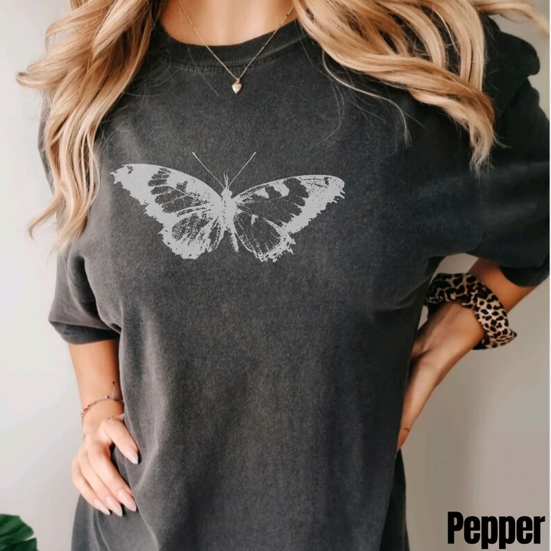 Grunge Butterfly T-Shirt, Y2K Faded Black Shirt, Grunge Tee Women, Monochrome Edgy Bootleg Tee