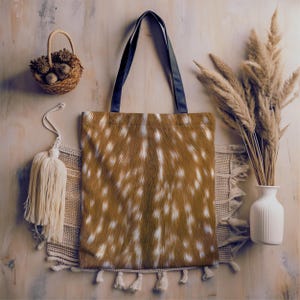 Fawn Print Tote Bag, Spotted Fur Deer Bag, Rustic Woodland Shopping Bag, Baby Deer Fur Print Tote