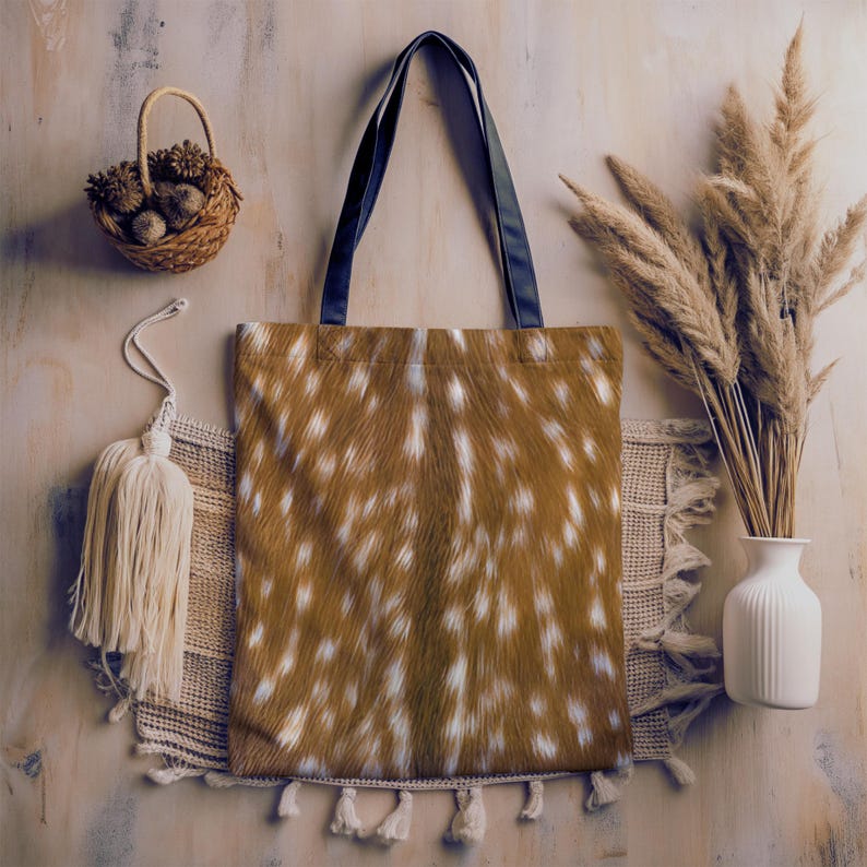 Fawn Print Tote Bag, Spotted Fur Deer Bag, Rustic Woodland Shopping Bag, Baby Deer Fur Print Tote