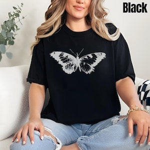Grunge Butterfly T-Shirt, Y2K Faded Black Shirt, Grunge Tee Women, Monochrome Edgy Bootleg Tee