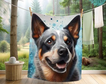 Couverture pour bouvier australien, couverture bleue à talons, jeté avec photo d'animal de compagnie, deuil d'un animal de compagnie, cadeaux pour chiens de berger, cadeaux pour amoureux des ACD
