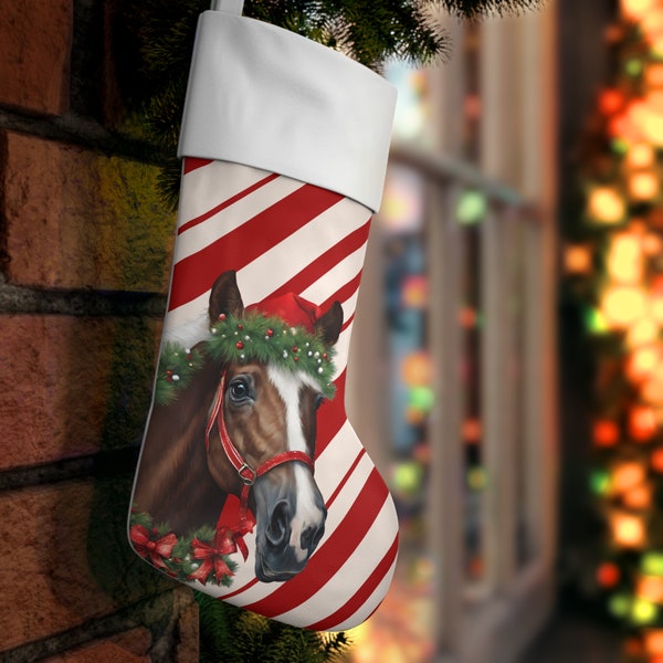 Striped Horse Holiday Stocking, Christmas Gift for Horse Lover, Cowboy Stocking, Horse Girl Stocking, Pet Stocking, Christmas Gift