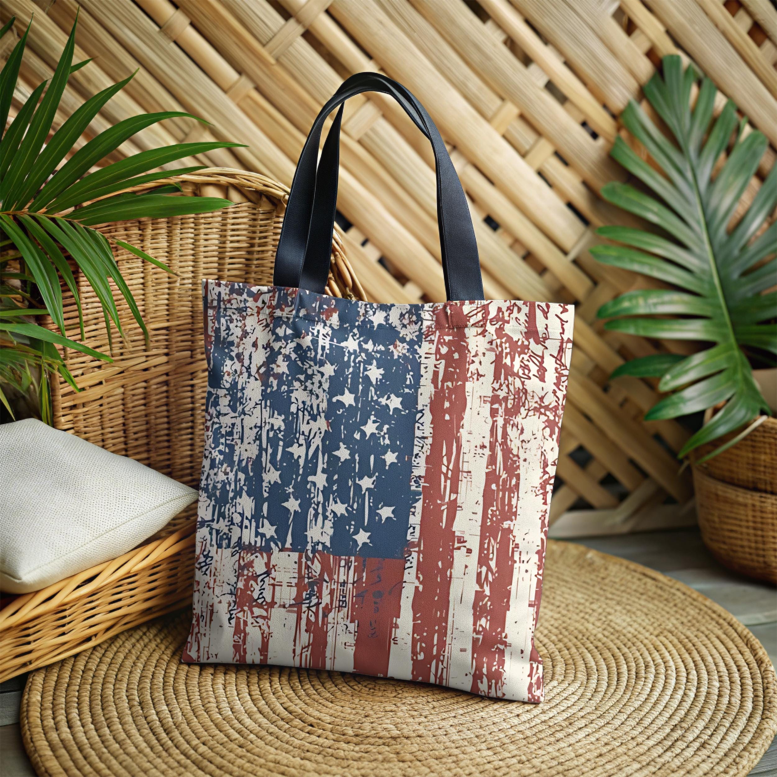 アメリカ　国旗　トートバッグ　ヴィンテージ ヴィンテージのアメリカ国旗トートバッグ、星条旗柄の独立記念日トート