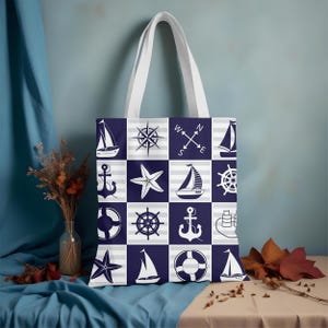 Nautical Tote Bag, Anchor Beach Bag, Maritime Living Bag, Marine Life Tote, Boating Gifts, Summer Tote Bags Starfish Sailboat Sea Lover Gift