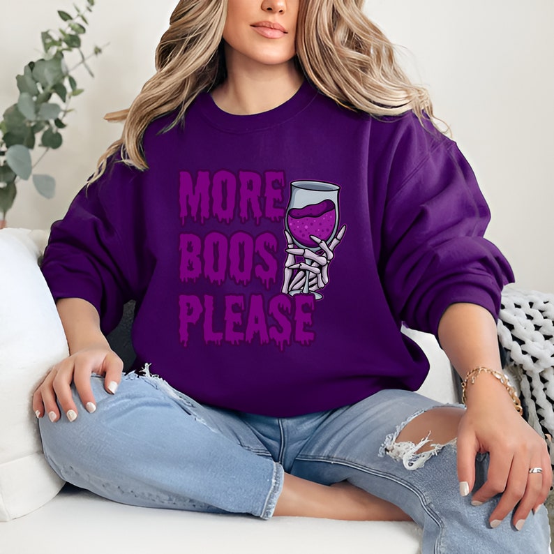More Boos Please Girly Halloween Wine Sweatshirt Here for the Boos Plus