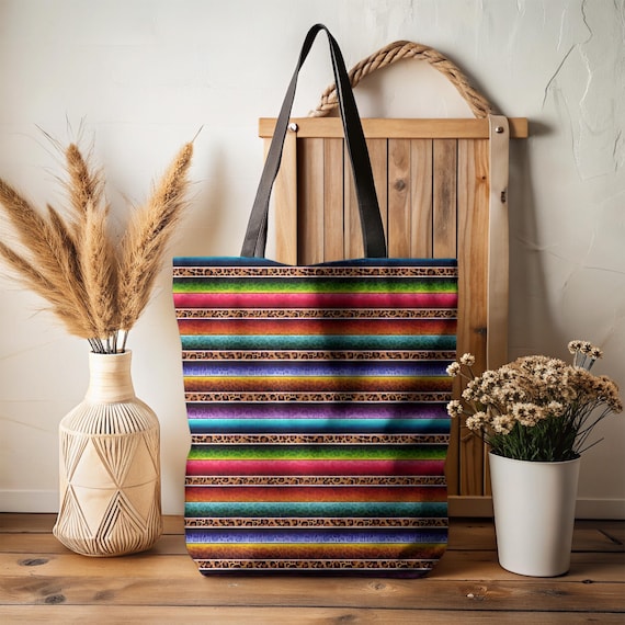 Serape Leopard Tote Bag, Mexican Beach Bag, Boho Western Tote
