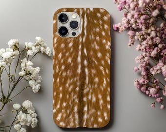 Etui na telefon z nadrukiem jelenia, pokrowiec na telefon z futra jelenia w cętki, wytrzymałe etui z nadrukiem futra jelenia w rustykalnym, leśnym stylu